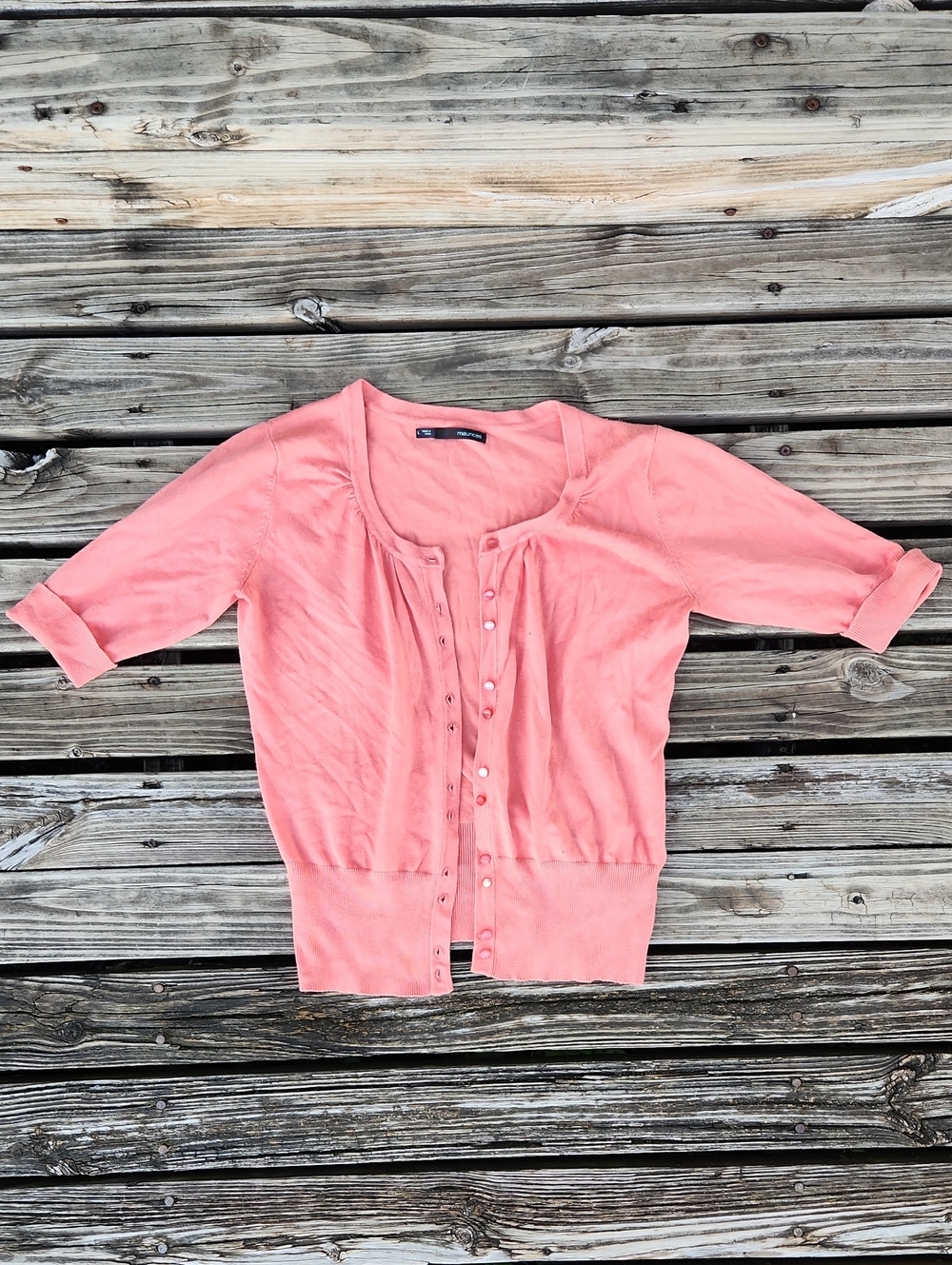 Maurices Pink Salmon Cropped Cardigan Preppy Office Business Casual Large